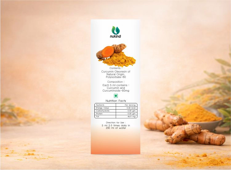 Nurqumin nano curcumin syrup 150 ml displayed with product box and curcumin illustration Nurqumin nano curcumin syrup 150 ml displayed with product box and curcumin illustration