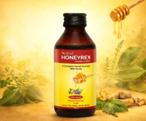 HONEYREX herbal cough syrup with honey, Tulsi, Vasaka, Saunth, and Mulethi.