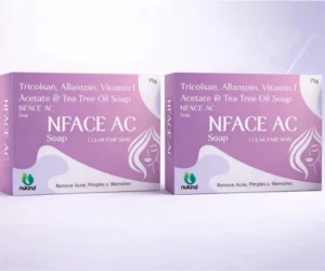 NFACE AC anti-acne soap bar with box packaging designed to help reduce pimples and blemishes.