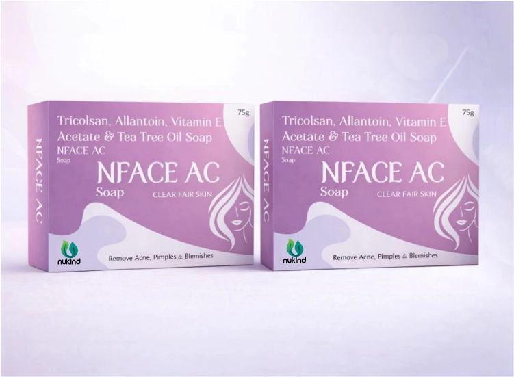 NFACE AC anti-acne soap bar with box packaging designed to help reduce pimples and blemishes. NFACE AC anti-acne soap bar with box packaging designed to help reduce pimples and blemishes.