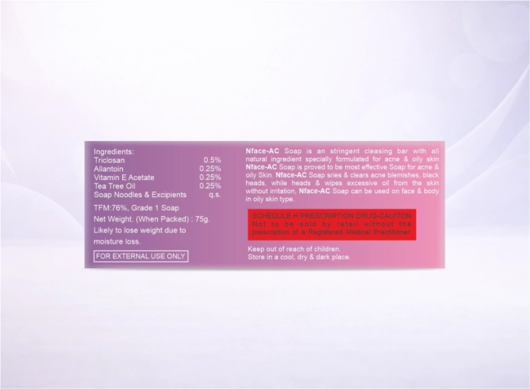 NFACE AC Soap containing triclosan and vitamin E acetate for clear and fair-looking skin NFACE AC Soap containing triclosan and vitamin E acetate for clear and fair-looking skin