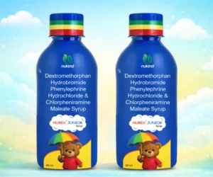 NUREX Junior cough syrup bottles for children with pediatric formulation