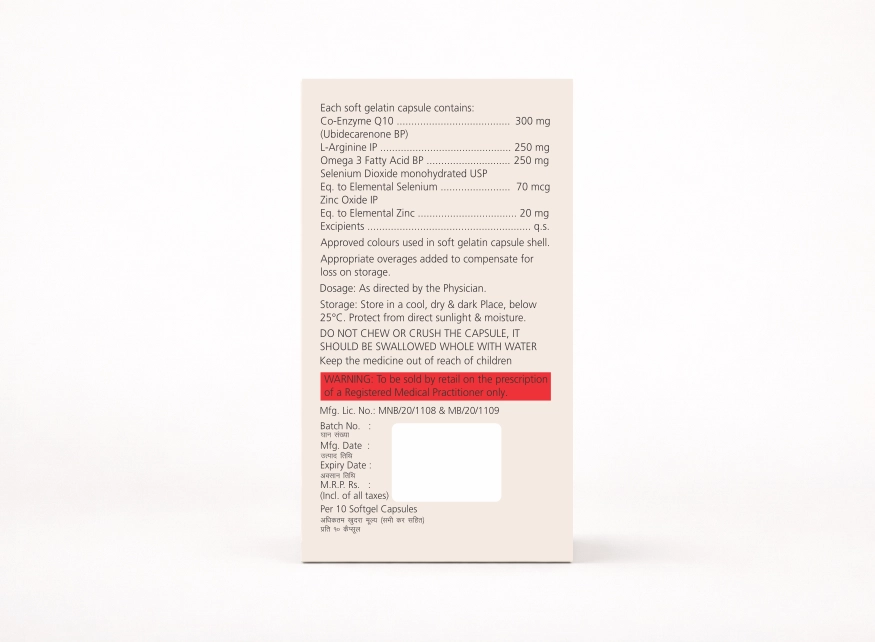 Nukind Healthcare Quezone Gold-300 Advance softgel capsules containing Co-Enzyme Q10, L-Arginine, Selenium and Zinc. Nukind Healthcare Quezone Gold-300 Advance softgel capsules containing Co-Enzyme Q10, L-Arginine, Selenium and Zinc.