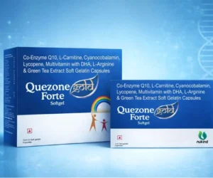 Quezone Gold Forte softgel capsules box by Nukind Healthcare with multivitamin, Co-Enzyme Q10 and DHA formulation