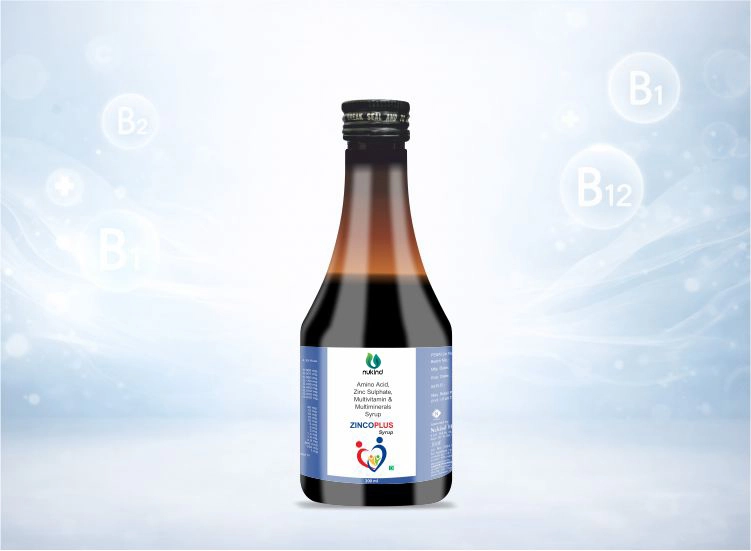 ZINCOPLUS 200 ml syrup bottle by Nukind Healthcare with amino acids, zinc sulphate and multivitamins