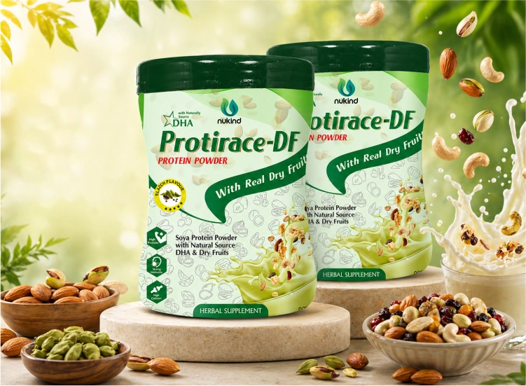 Protirace-DF Powder Elaichi - Soya Protein Nutritional Supplement with Ayurvedic Herbs & Natural DHA